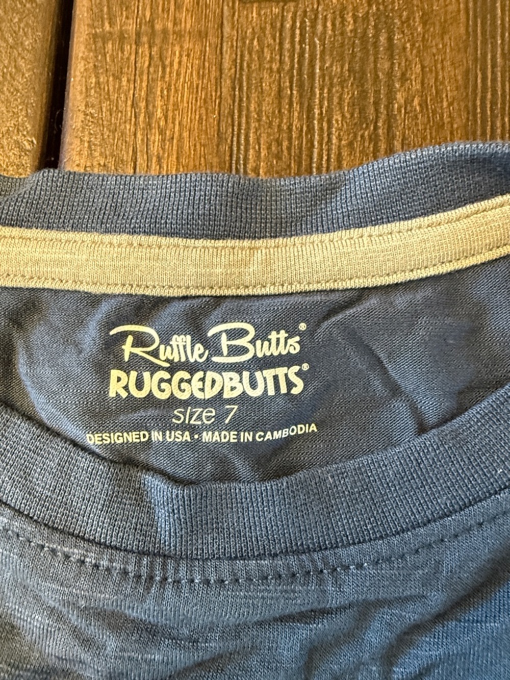 Ruffle Butts RuggedButts Navy Blue Tee with Cream Trim - Size 7